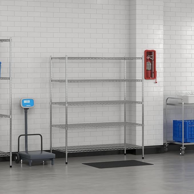 Commercial NSF Listed Chrome Stationary Wire Shelving Kit 24" x 54" x 64", with 5 Shelves Perfect for Warehouse, Walk-in Refrigerator, Freezer, Grocery Store, Restaurant, Dishroom