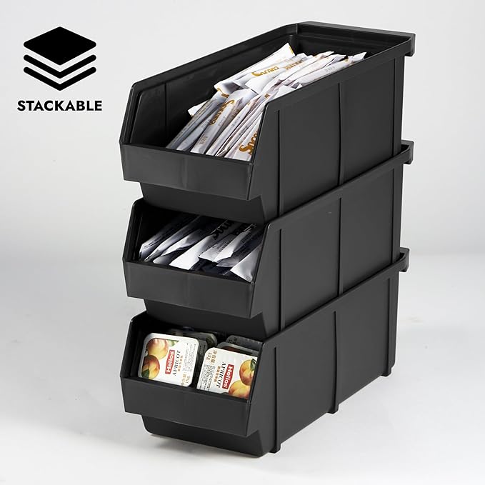 CURTA Black Self Serve Condiment Bin Stand Set, 2-Tier Stand with 8 Bins, 22.5" D x16" W x 9.5" H, Coffee Bar Beverage Station