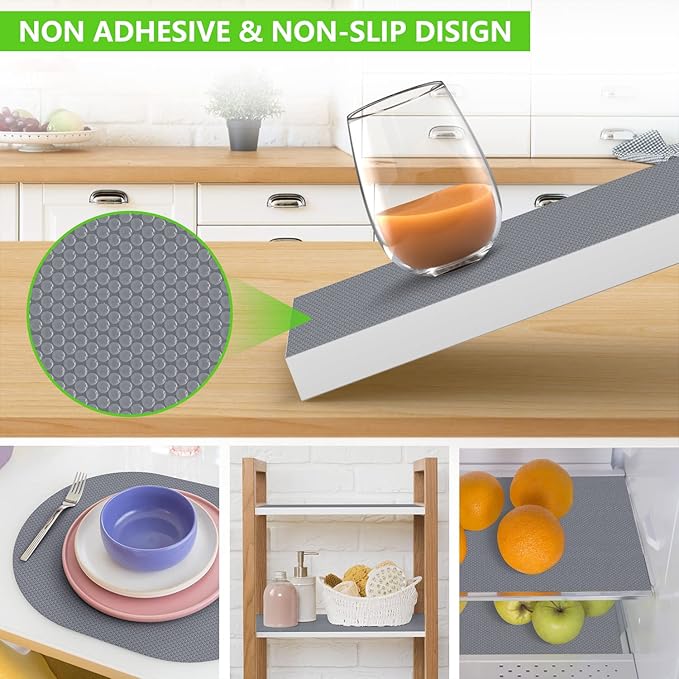 StaHom Shelf Liners for Kitchen Cabinets, Waterproof and Oil-Proof Kitchen Cupboard Liner, Refrigerator Liners and Plastic Drawer Mats Non Adhesive Shelves, Fridge - Gray 11.8 x 118 Inches