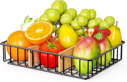 Fruit Basket for Kitchen Countertop, Fruit Bowl with 3 Compartments, Kitchen Organizer for Fruits, Vegetable, and Snack Storage