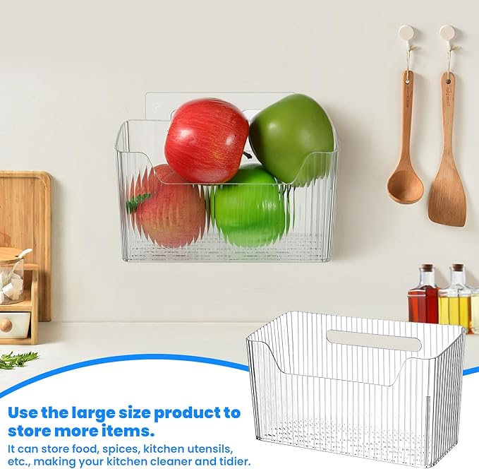 JIEYAO 6 PCS Adhesive Cabinet Door Organizers, Clear PET Storage Caddy with Hooks No Drill Wall Mount Wrap Holders Organizer for Kitchen Bathroom Office 7.7 x 3.3 x 4.6 inches