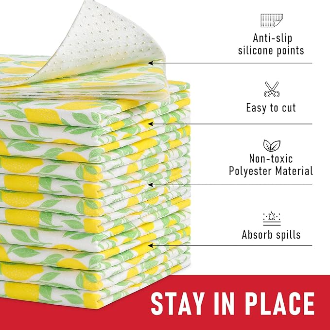 Cooyes 12 Pack Polyester Shelf Liners for Kitchen Cabinets, 17.7" × 36", Non-Slip Refrigerator Liners Machine Washable, Refrigerator Drawer Mats for Glass Shelves and Kitchen Cabinets