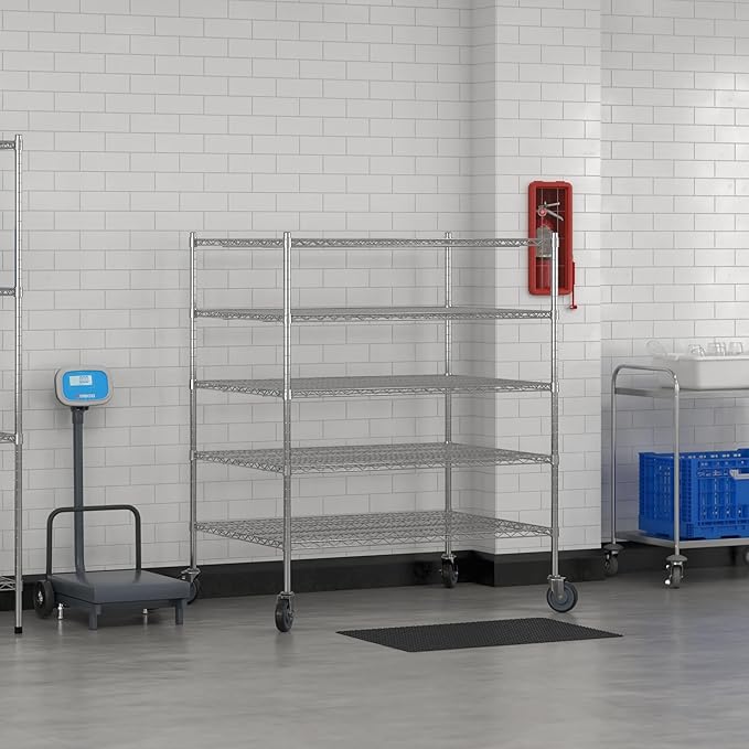 Commercial NSF Listed Chrome Mobile Wire Shelving Kit 36" x 48" x 60", with 5 Shelves Perfect for Warehouse, Walk-in Refrigerator, Freezer, Grocery Store, Restaurant, Dishroom