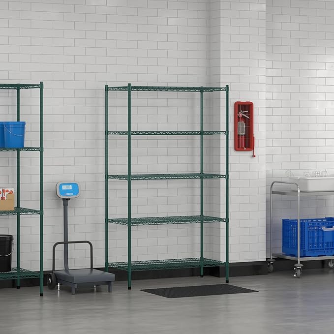 Commercial NSF Listed Green Epoxy Stationary Wire Shelving Kit 21" x 42" x 74", with 5 Shelves Perfect for Warehouse, Walk-in Refrigerator, Freezer, Grocery Store, Restaurant, Dishroom