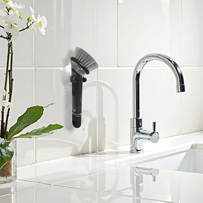 Soap Dispensing Palm Brush Holder Dish Brush Holder for Kitchen Dish with Soap Dispenser Pot with a Traceless Suction Cup (Small)
