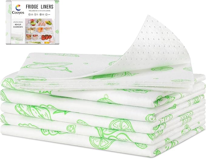 Cooyes Refrigerator Liners 17.7" x 24", Absorbent Strong Grip Fridge Mats Washable, Fridge Shelf Paper for Kitchen Cabinets, Non-Adhesive Refrigerator bin Liners for Shelves