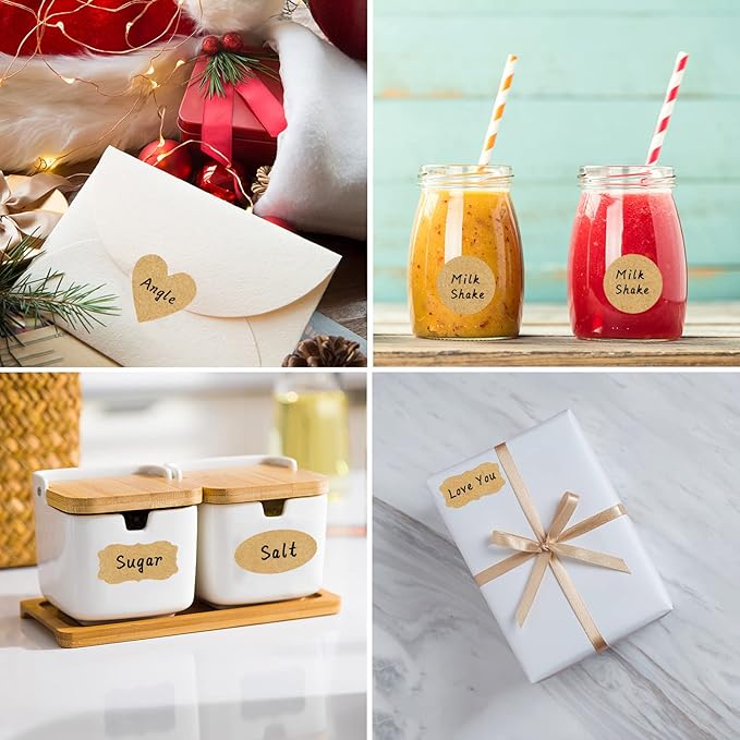 285pcs Natural Kraft Label Stickers, Self-Adhesive Blank Brown Personalized Gift Stickers, Holiday Present Tag Sticker for Store Owners, Containers, Christmas Gift, Essential Oil Bottles