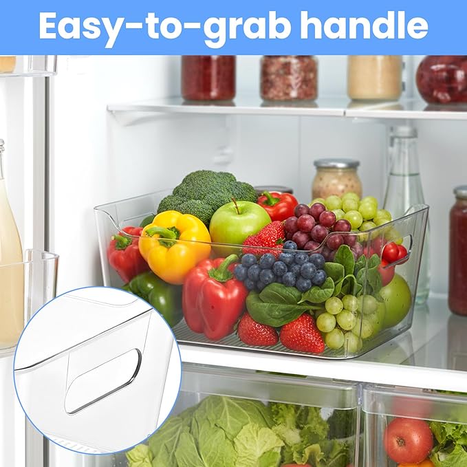 Clear Plastic Storage Bins Set of 6, Multi-Use organizers and storage Containers With Handles, Organizer Bins for Home & Kitchen, Cabinet and Pantry