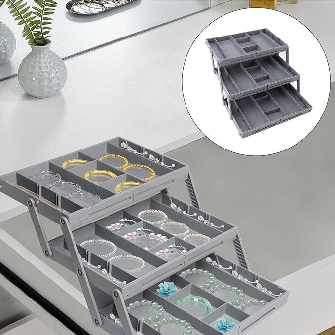 Drawer Organizer, Expandable Foldable Versatile Bathroom and Vanity Desk Drawer Organizer Trays, Plastic Storage for Makeup, Bedroom, Jewelry, Kitchen Utensils and Office (3