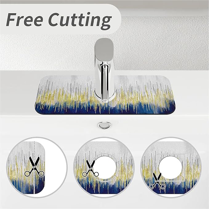 Kitchen Sink Splash Guard，Blue and Gold Graffiti Faucet Mat Sink Gadgets-Super Absorbent Fast Drying Mat Drip Catcher for Kitchen, Bathroom,Sink Mat, Dish Drying Mat, Bathroom(15" X 5.5" )