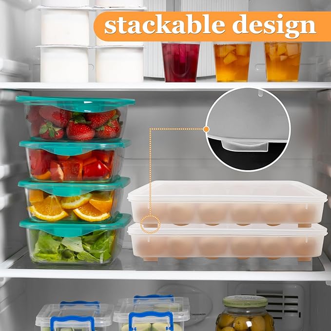 Cmaqpw 2 Pack Deviled Egg Containers with Lid,Stackable Plastic Egg Holder for 48 Eggs,Clear Egg Storage Carrier for Fridge,Easter,Thanksgiving Party Kitchen Supplies