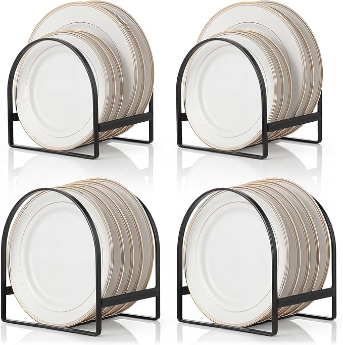 4 Pack Kitchen Plate Holder Organizer, 2 Large 2 Small Black Metal Upright Dish Drying Racks for Cabinet Kitchen Storage Cabinet Organizer Plates Pots and Pans