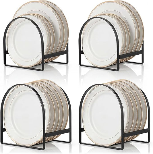 4 Pack Kitchen Plate Holder Organizer, 2 Large 2 Small Black Metal Upright Dish Drying Racks for Cabinet Kitchen Storage Cabinet Organizer Plates Pots and Pans