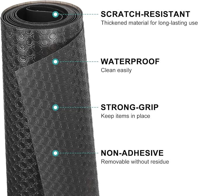HARFINGTON Shelf Liner 12" x 5ft EVA Non-Slip Drawer Mats Waterproof Circular Mesh Texture Liner for Kitchen Cabinets Cupboard Refrigerator Shelves, Black