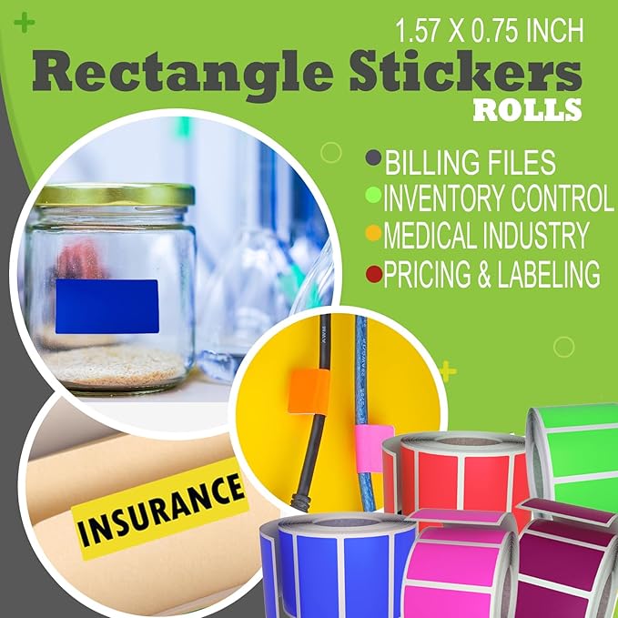 Small Color-Coding Label Roll 40mm x 19mm, 5 Rolls- 2500-Pack, Rectangular Labels Paper Sheets Bulk 1.57in x 0.75 in (Pastel Purple) by Royal Green