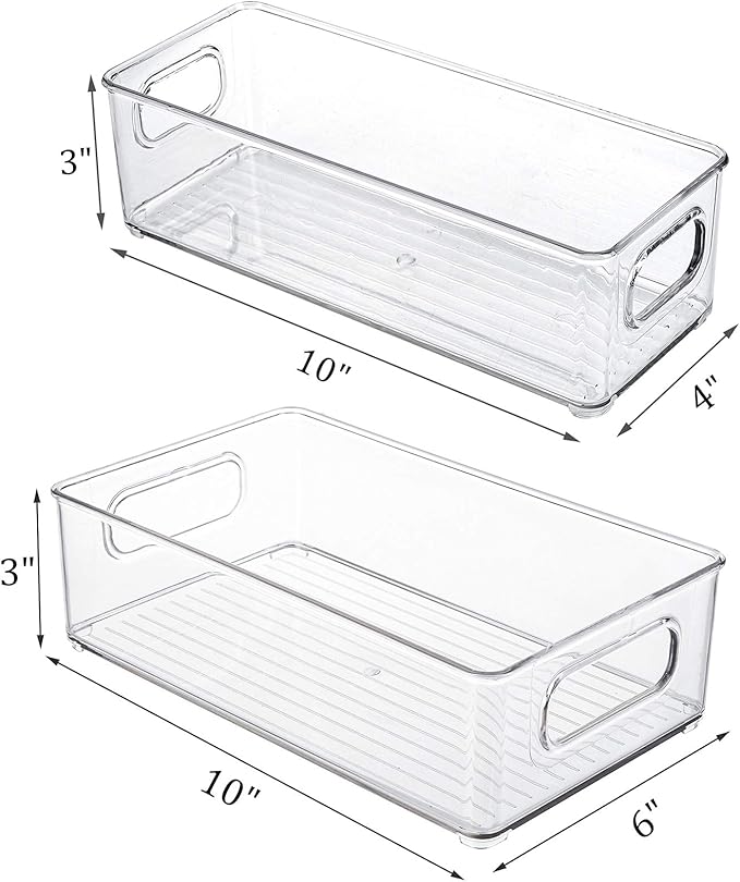 Kingrol 8 Pack Plastic Storage Bins for Freezer, Pantry, Countertop, Cabinet Organization, Stackable Food Storage Organizer with Handles, BPA Free, 10 x 6 x 3 Inch, 10 x 4 x 3 Inch