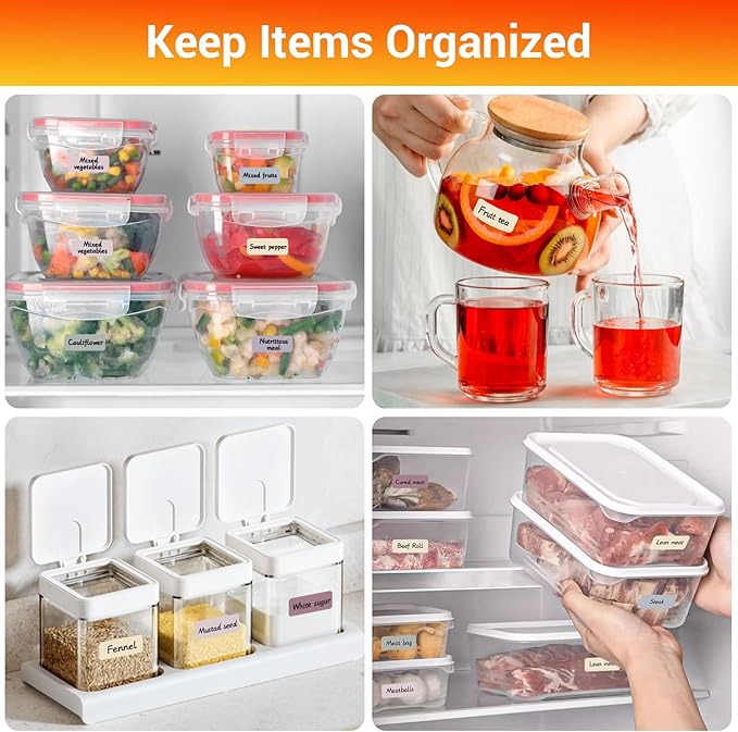 Segarty Labels for Food Containers, 240 Pcs Colorful Blank Label Stickers with 1 Black Pen to Wrtie On, Reusable Removable Pantry Stickers for Glass Spice Jars, Bottles, Mason, Kitchen Organizing