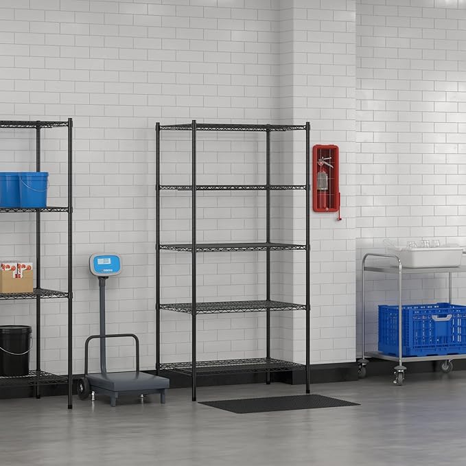 Commercial NSF Listed Black Epoxy Stationary Wire Shelving Kit 24" x 36" x 74", with 5 Shelves Perfect for Warehouse, Walk-in Refrigerator, Freezer, Grocery Store, Restaurant, Dishroom