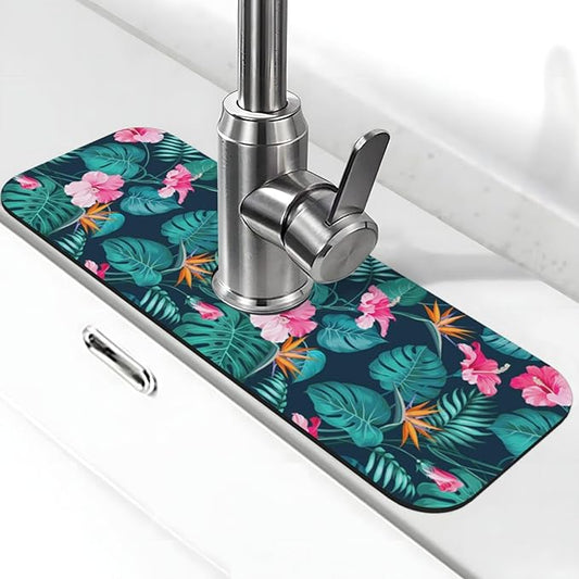Hawaii Hawaiian Flower Leaf 15" X 5.5" Kitchen Sink Splash Guard Faucet Faucet Guard Draining Mat Sink Splash Guard Faucet Kitchen Bathroom