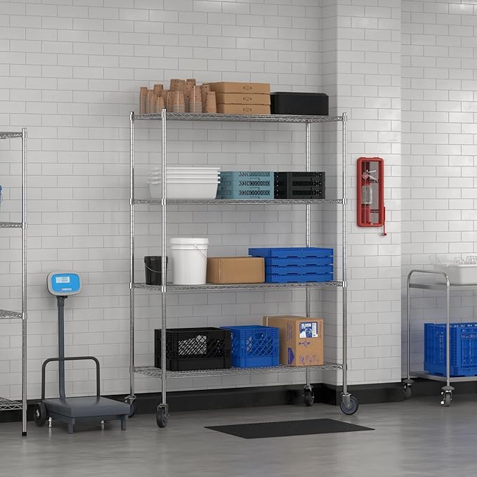 Commercial NSF Listed Chrome Mobile Wire Shelving Kit 21" x 54" x 80", with 4 Shelves Perfect for Warehouse, Walk-in Refrigerator, Freezer, Grocery Store, Restaurant, Dishroom