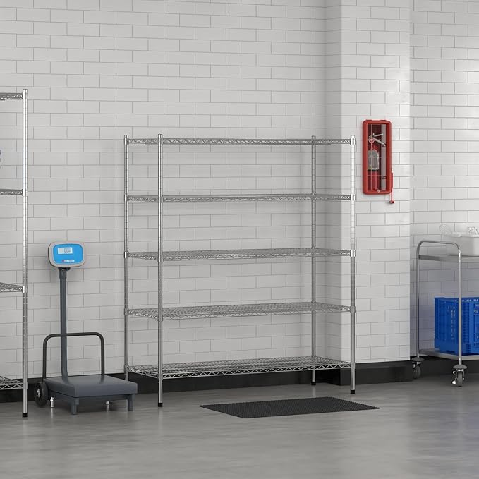 Commercial NSF Listed Chrome Stationary Wire Shelving Kit 21" x 54" x 64", with 5 Shelves Perfect for Warehouse, Walk-in Refrigerator, Freezer, Grocery Store, Restaurant, Dishroom