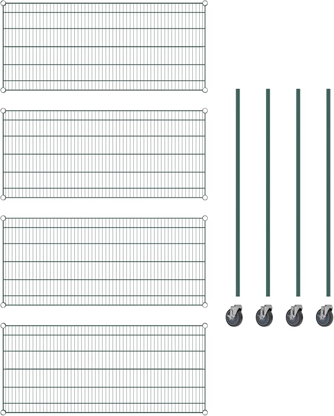 Commercial NSF Listed Green Epoxy Mobile Wire Shelving Kit 24" x 54" x 60", with 4 Shelves Perfect for Warehouse, Walk-in Refrigerator, Freezer, Grocery Store, Restaurant, Dishroom