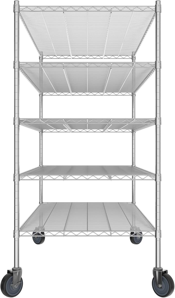 Commercial NSF Listed Chrome Mobile Wire Shelving Kit 30" x 60" x 60", with 5 Shelves Perfect for Warehouse, Walk-in Refrigerator, Freezer, Grocery Store, Restaurant, Dishroom