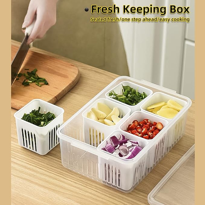 Jaugufiy Divided Veggie Tray with Lid Snackle Box Charcuterie Container Food Storage Containers with Airtight Lids，Refrigerator Food Prep Containers Food Storage Box Fruit Storage Organizer
