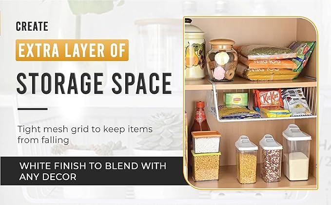 YBM HOME Under Shelf Wire Basket Storage Organizer for Kitchen Pantry - Hanging Storage Cabinet Organizer Rack Adds Extra Storage Space Underside the Shelf (2, Medium)