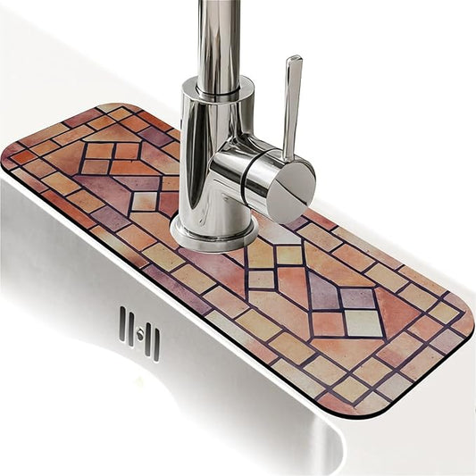 Kitchen Sink Splash Guard，Clay tiles Faucet Mat Sink Gadgets-Super Absorbent Fast Drying Mat Drip Catcher for Kitchen, Bathroom,Sink Mat, Dish Drying Mat, Bathroom(15" X 5.5" )