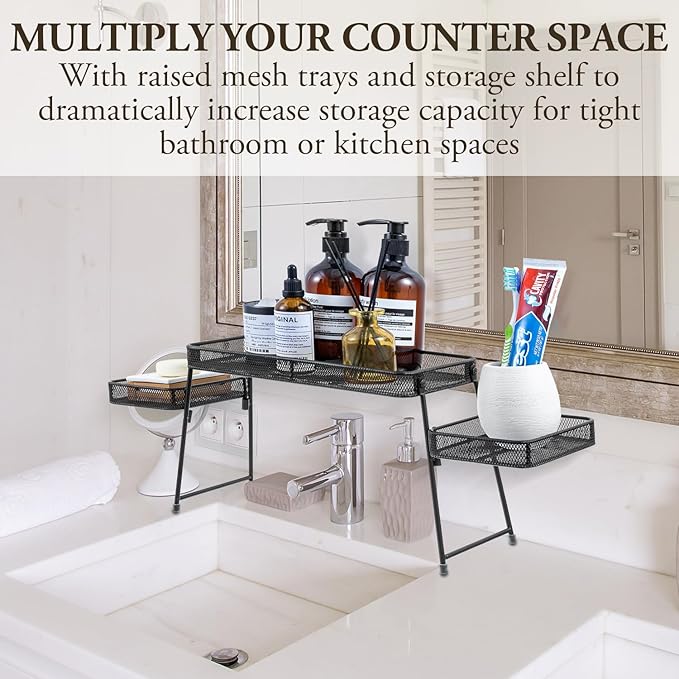 MyGift Over The Sink Shelf Black Metal Organizer Rack, 3 Tiered Bathroom or Kitchen Sink Storage Display Caddy