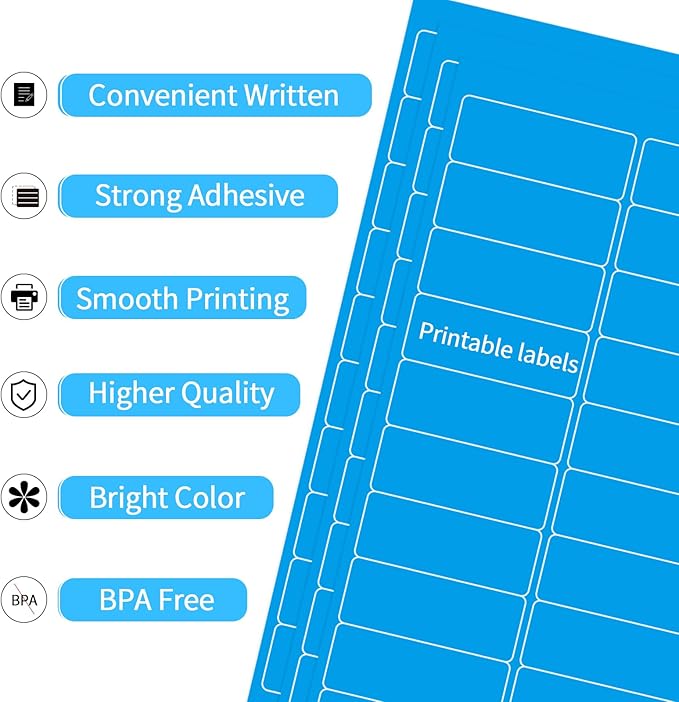 YEGAWEN - 8-1/2 x 11 Neon Color High Light Labels for Laser & Inkjet Printer, Strong Adhesive (Blue, 1" x 2-5/8" - 30 Per Page | 600 Labels)