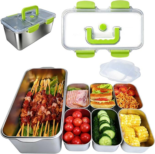 YINGRACE 7-Piece 304 Stainless Steel Food Storage Containers Set with Clear Lids, Meal Prep Deli Meat Container Fridge Organizers, Bacon Cheese Container, Dishwasher Safe, Two Sizes, 169oz and 20oz