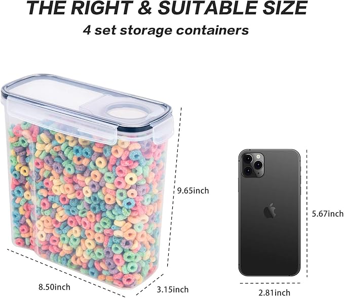 Cereal Containers Storage Set - 4 Piece Airtight Large Food Storage Containers(135.2oz), BPA Free Dispenser Plastic Cereal Storage Containers