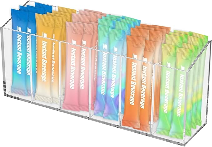 Drink Packet Organizer for Fridge, Magnetic Water Packet Organizer with Removable Divider & 6 Compartment, Drink Holder for Kitchen Pantry Cabinet Fridge
