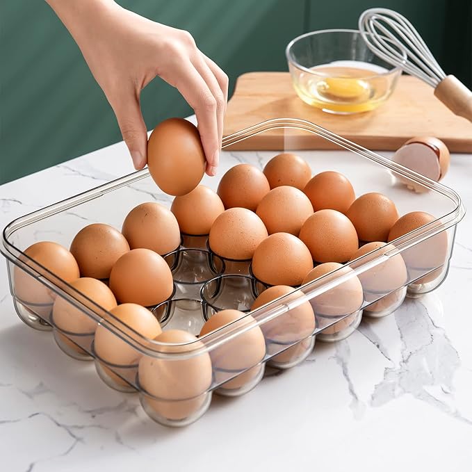 CottonColors Egg Holder for Fridge 24 Container for Refrigerator Organizer for Refrigerator Stackable Storage With Lids for Timer(2 pack)