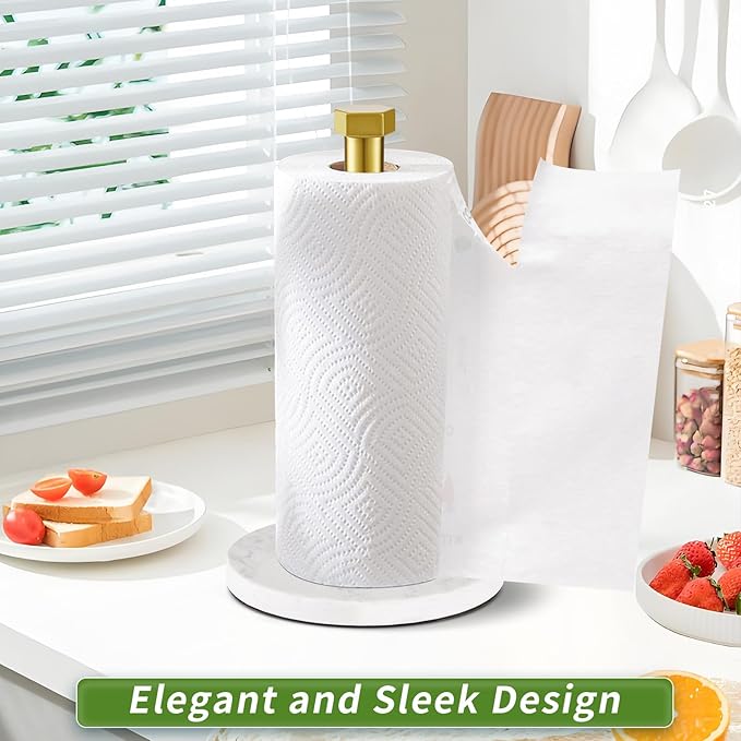 Paper Towel Holder, Kitchen Paper Towels Holder Stand, Stainless Steel Paper Towel Holder -High-Grade Marble Weighted Base, Non-Slip Protect The countertop -Brushed Gold