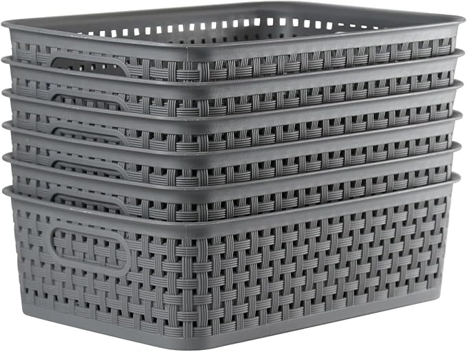 8 Pack Small Pantry Organization and Storage Bins - Household Organizers for Laundry Room, Bathrooms, Bedrooms, Kitchens, Cabinets, Countertops, Under Sink or On Shelves (Gray)