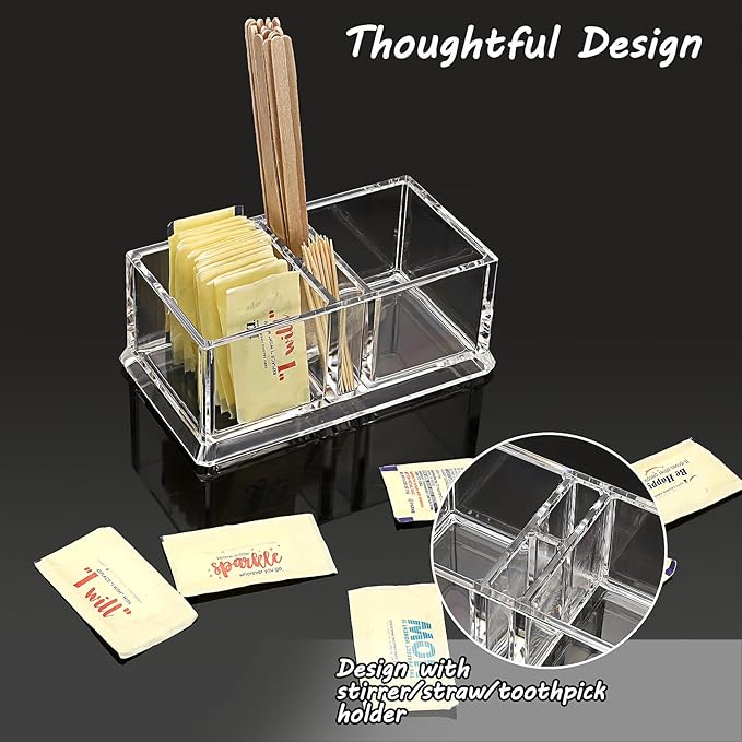 ELLDOO 2 Pack Sugar Packet Holder, Acrylic Sugar Bowl for Restaurant, Tea Bag Organizer, Coffee Stirrers Straws Small Condiments Packet Holder, Sugar Caddy Dispenser for Countertop Coffee Bar
