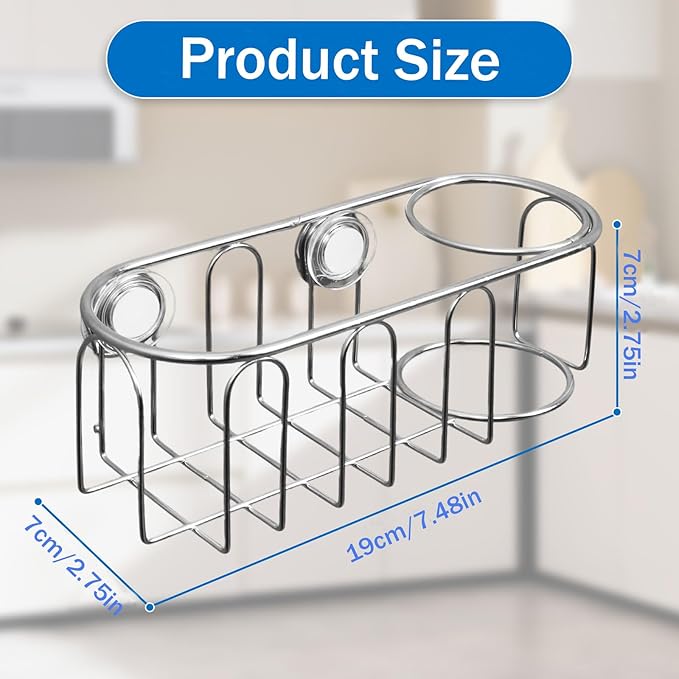 Sink Sponge Holder, Magnetic Kitchen Sink Caddy, 304 Stainless Steel Sponge Brush Holder, Two Suspension Modes, Sink Drain Frame- Silver