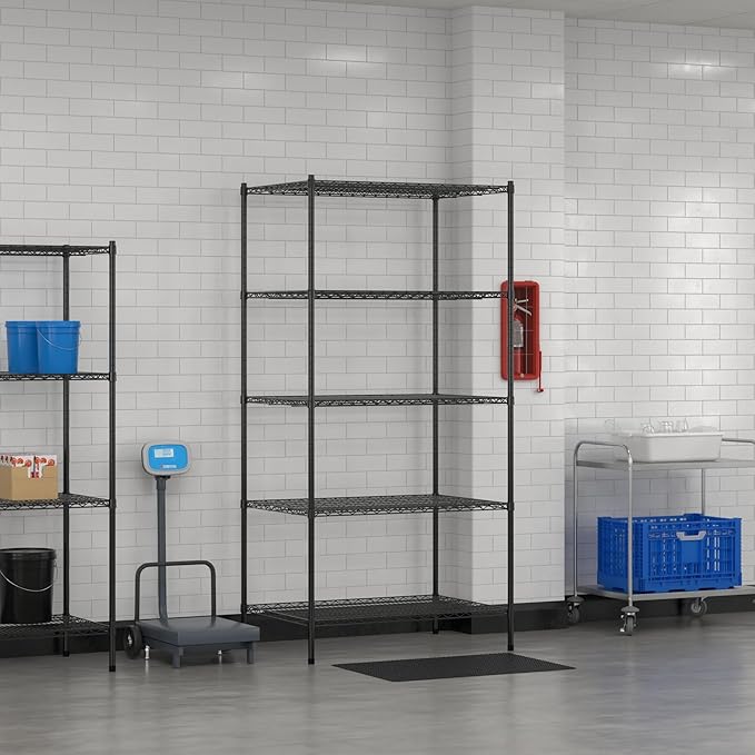 Commercial NSF Listed Black Epoxy Stationary Wire Shelving Kit 30" x 42" x 86", with 5 Shelves Perfect for Warehouse, Walk-in Refrigerator, Freezer, Grocery Store, Restaurant, Dishroom