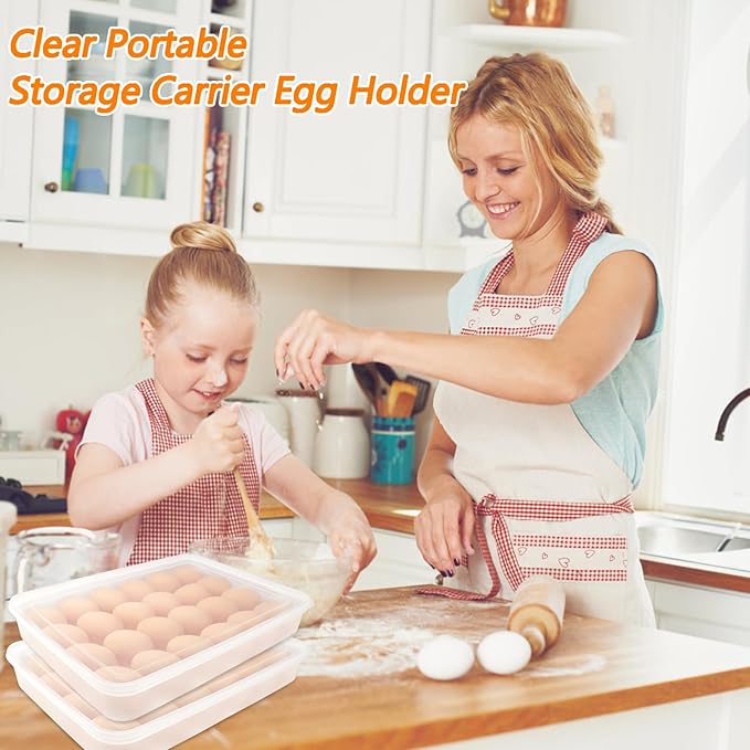 2 Pack Deviled Egg Containers with Lid,Clear Portable Storage Carrier Egg Holder,Stackable Plastic Egg Tray Carrier for Fridge,Kitchen,Keep Fresh(48 Eggs)