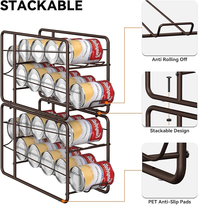 MOOACE Can Organizer for for Pantry, Stackable Soda Can Dispenser Canned Food Storage, Kitchen Cabinet Fridge Beverage Cans Holder, 4 Pack, Bronze