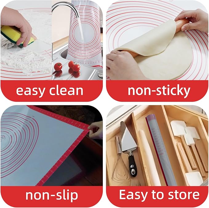 Dough Mat Silicone Baking Mats for Rolling Pastry Kneading Sheet Sourdough Bread Baking Supplies Red 28x20"