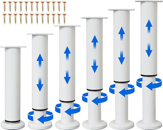 6 PCS Adjustable Height Bed Support Legs for Bed Frame/Bed Center Slat, Heavy Duty Furniture Replacement Legs 7.08-12.2 inch for Sofa/Cabinet/Couch/Dresser/Table (White)