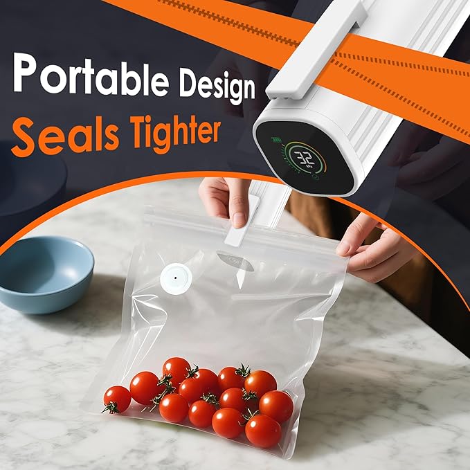 Natupo Compact Vacuum Sealer for Food (Contains 30 Reusable Seal Bags) Featuring LED Pressure Display, Ultimate Suction Power, Handheld Vacuum Sealer Machine, Portable Food Sealer