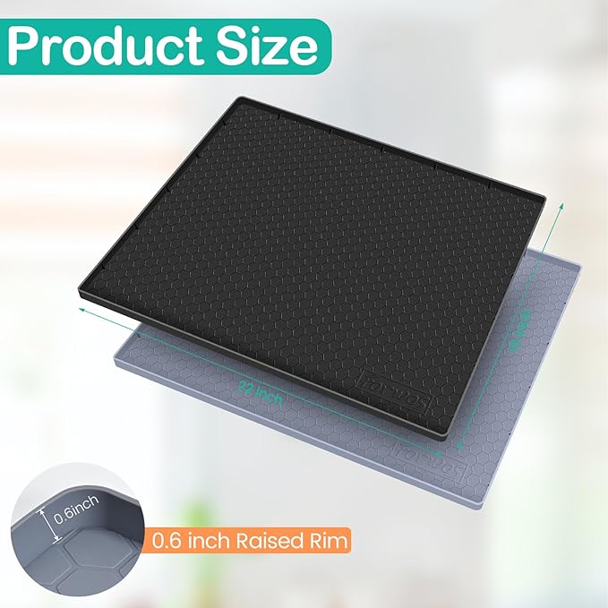 FORWOS Waterproof Under Sink Mat 22" x 19", Silicone Cabinet Liner, Rubber Protector for Kitchen and Bathroom, Keeps Cabinets Clean, Dry, and Organized (Black)