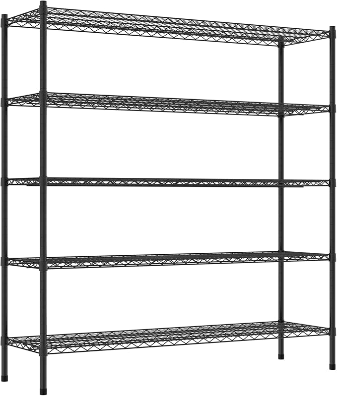 Commercial NSF Listed Black Epoxy Stationary Wire Shelving Kit 18" x 60" x 64", with 5 Shelves Perfect for Warehouse, Walk-in Refrigerator, Freezer, Grocery Store, Restaurant, Dishroom