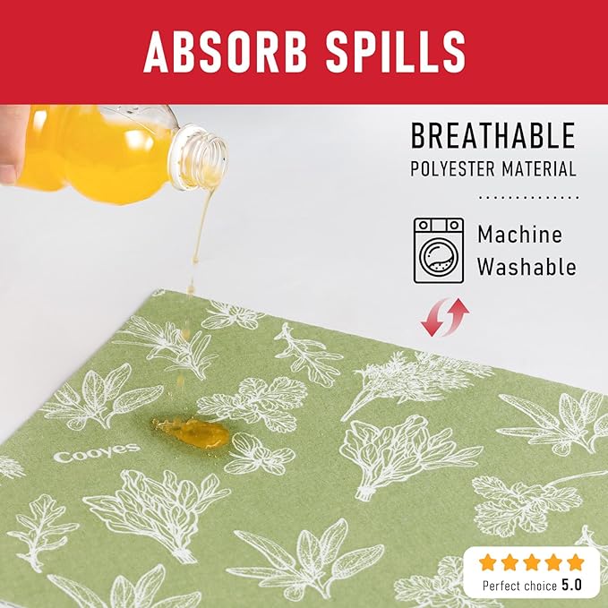 Cooyes Drawer & Shelf Liner for Kitchen Cabinets, Breathable Cloth Material, Machine Washable, Refrigerator Liners with Non-Slip Particles, Keep Produce Fresh Longer, 12 Pack, 12" * 24", Sage Green