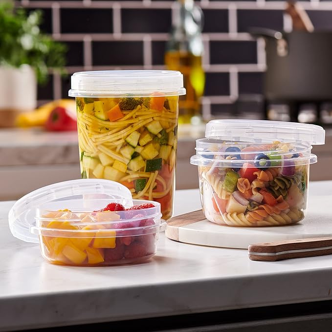 PLASTICPRO 6 Pack Twist Cap Food Storage Containers with Clear Screw on Lid- 16 oz Reusable Meal Prep Containers - Freezer and Microwave Safe Clear Plastic Food Storage